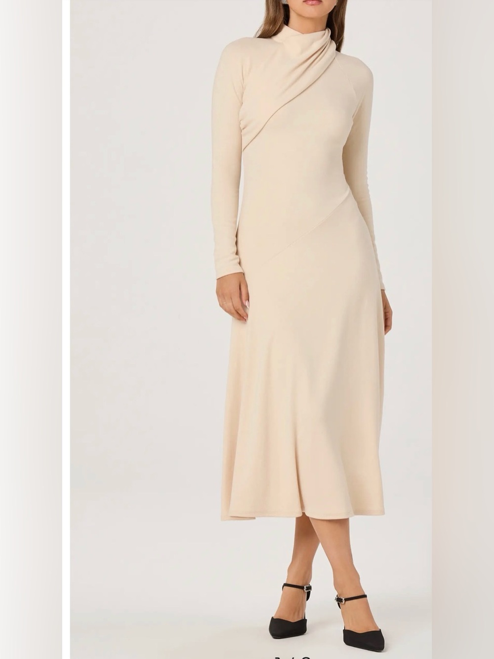 Astr Cream Long Sleeve Midi Dress